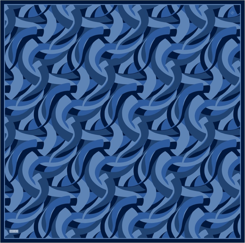 Mavi Geometrik Desen %100 Twill İpek Eşarp 4327-84