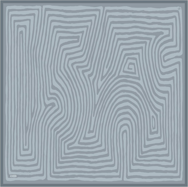Mavi Gri Geometrik Desen %100 Twill İpek Eşarp 4325-02