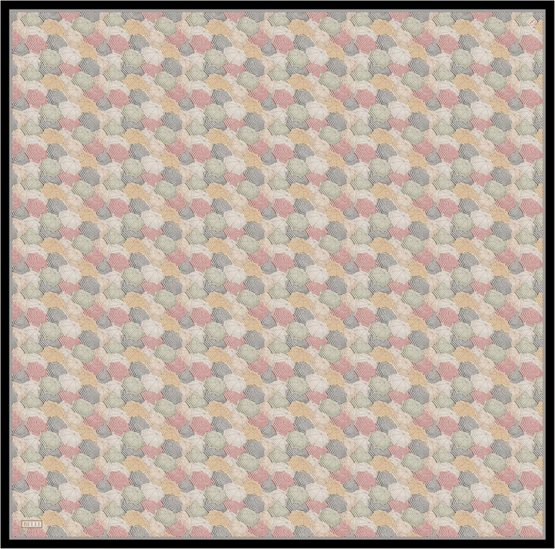 Mavi Obje Desen %100 Twill İpek Eşarp 4313-06