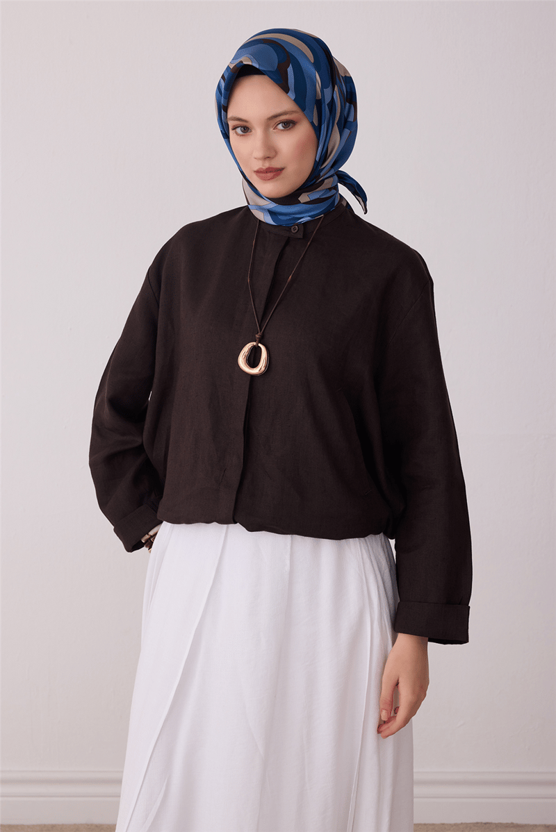 Mavi Soyut Desen %100 Twill İpek Eşarp 4414-83