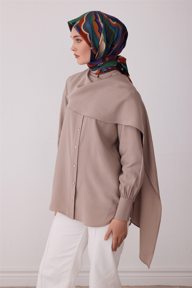 Mavi Soyut Desen %100 Twill İpek Eşarp 4414-81