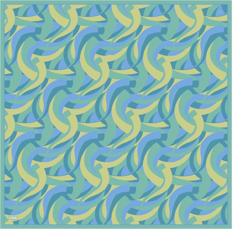 Mavi Yeşil Çok Renkli Geometrik Desen %100 Twill İpek Eşarp 4327-82