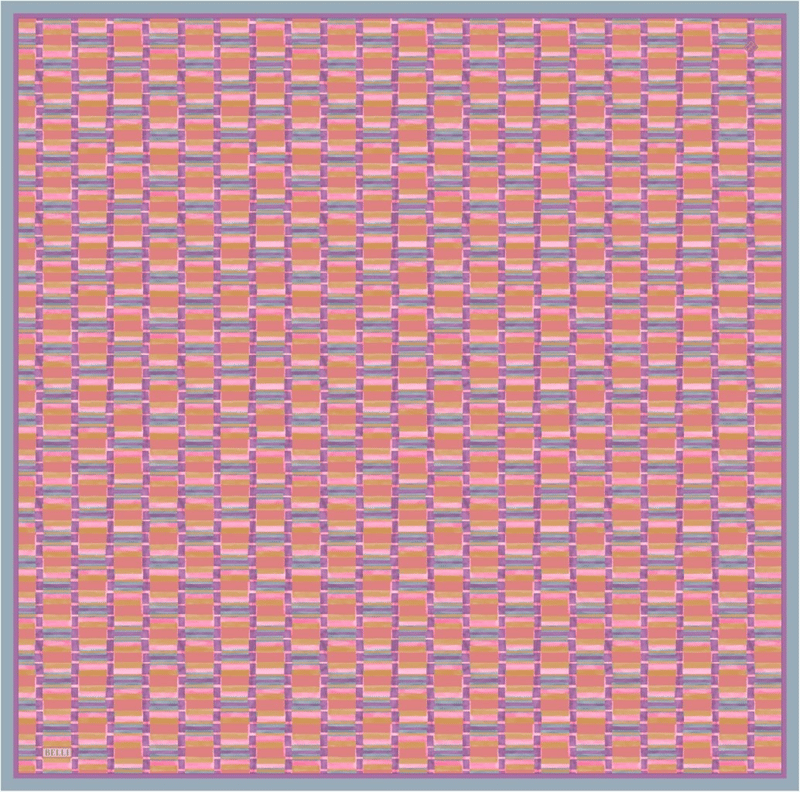 Mercan Çok Renkli Geometrik Desen %100 Twill İpek Eşarp 4302-80