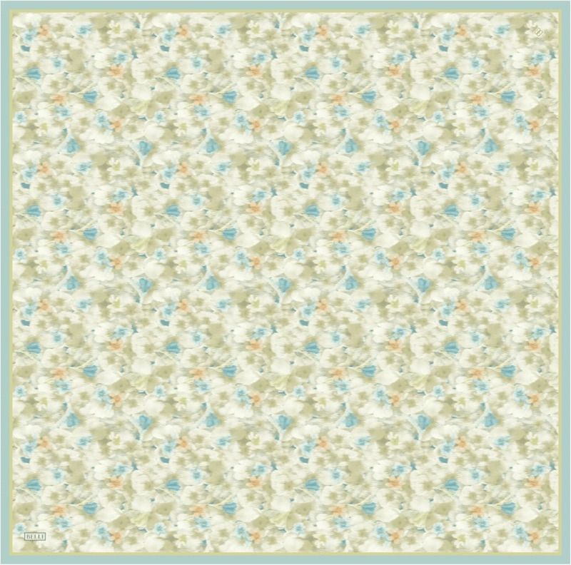 Mint Yeşili Çiçek Desen %100 Twill İpek Eşarp 4319-82