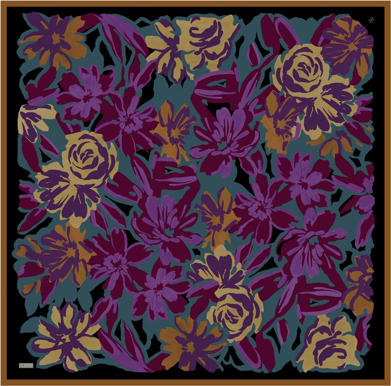 Mor Çiçek Deseni %100 Twill İpek Eşarp 4416-07