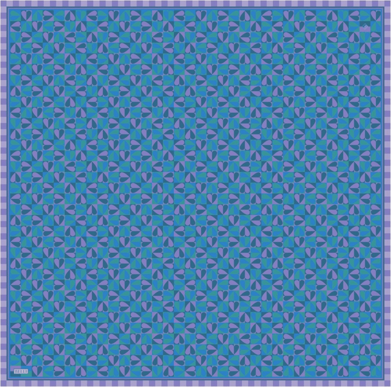 Mor Çok Renkli Obje Desen %100 Twill İpek Eşarp 4322-52