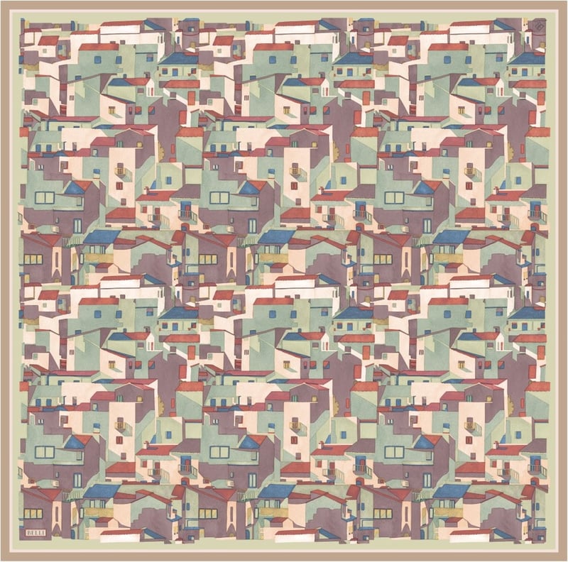 Mor Çok Renkli Obje Desen %100 Twill İpek Eşarp 4307-34