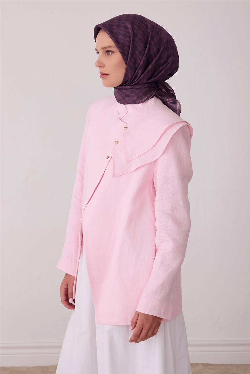 Mor Geometrik Desen %100 Twill İpek Eşarp 4425-36
