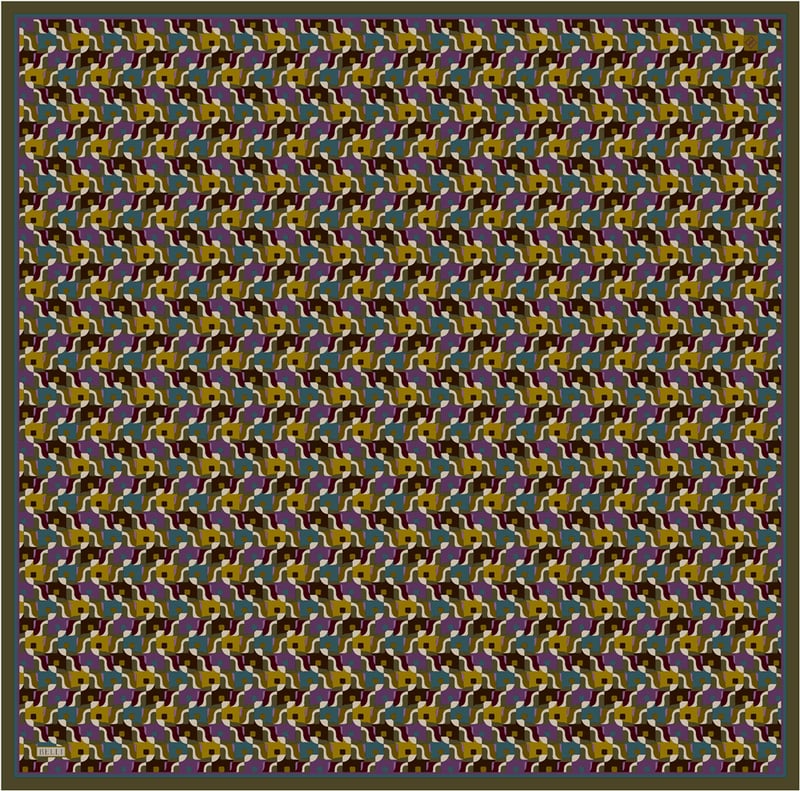 Mor Geometrik Desen %100 Twill İpek Eşarp 4402-83