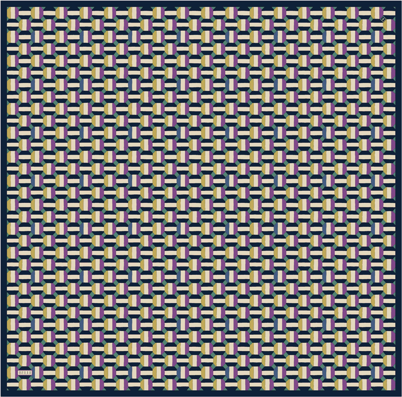 Mor Geometrik Desen %100 Twill İpek Eşarp 4407-85