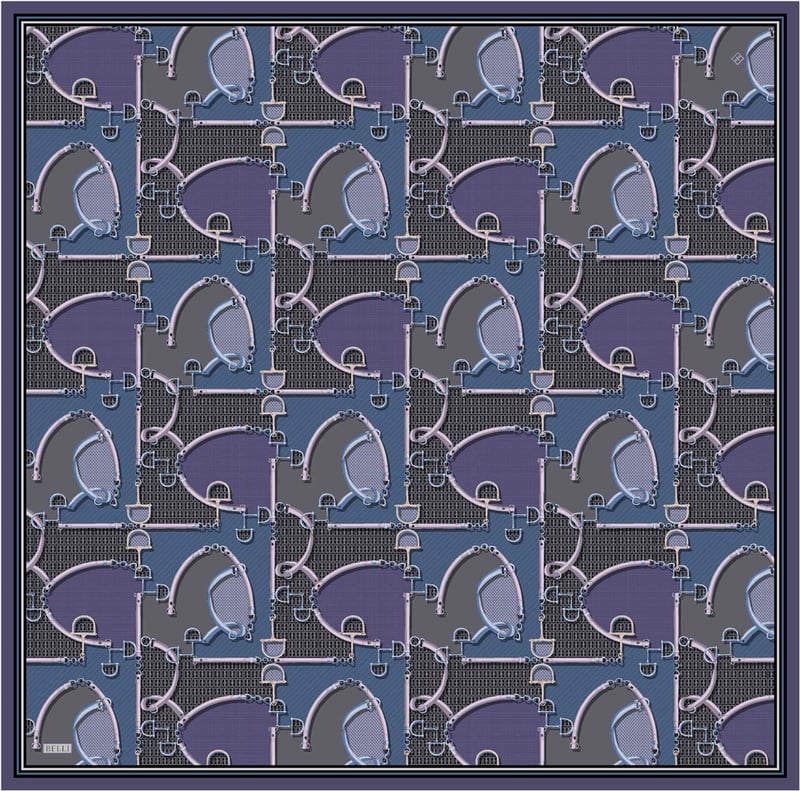 Mor Geometrik Desen %100 Twill İpek Eşarp 4400-36