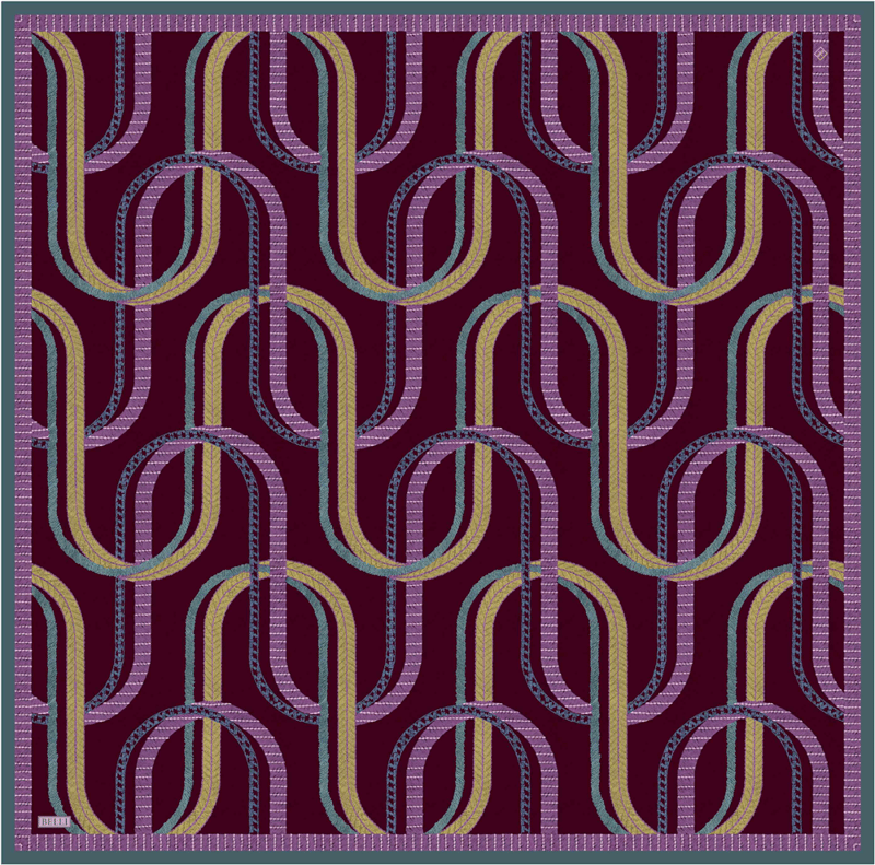 Mürdüm Geometrik Desen %100 Twill İpek Eşarp 4424-83