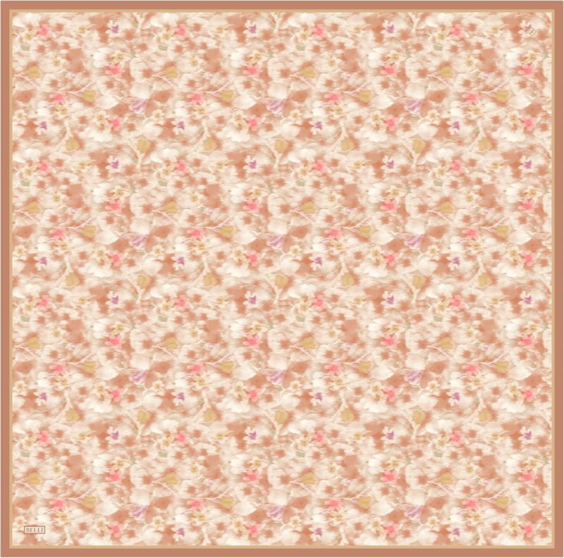 Oranj Çiçek Desen %100 Twill İpek Eşarp 4319-02