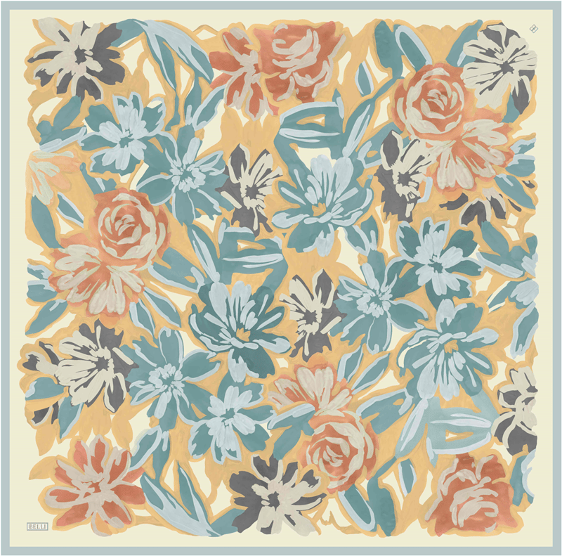 Oranj Çiçek Deseni %100 Twill İpek Eşarp 4416-83