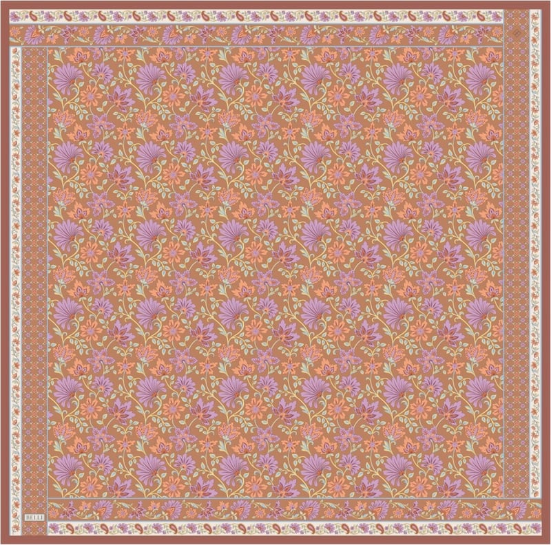 Oranj Etnik Desen %100 Twill İpek Eşarp 4314-31