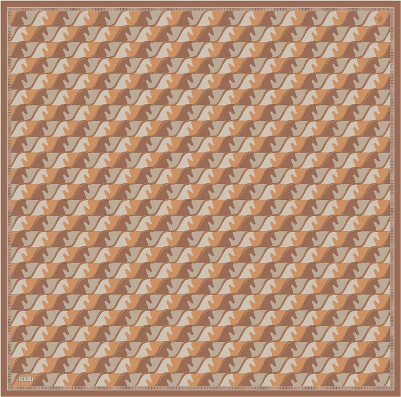 Oranj Geometrik Desen %100 Twill İpek Eşarp 4406-55