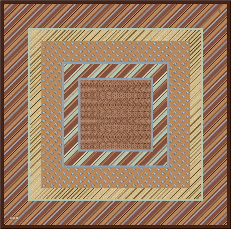 Oranj Geometrik Desen %100 Twill İpek Eşarp 4423-01