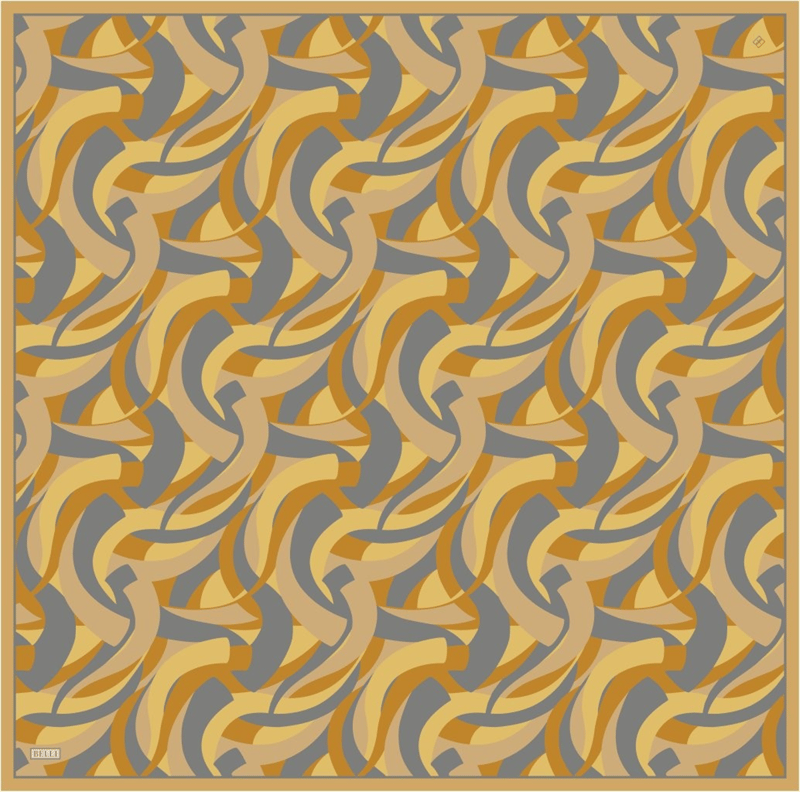 Oranj Geometrik Desen %100 Twill İpek Eşarp 4327-58