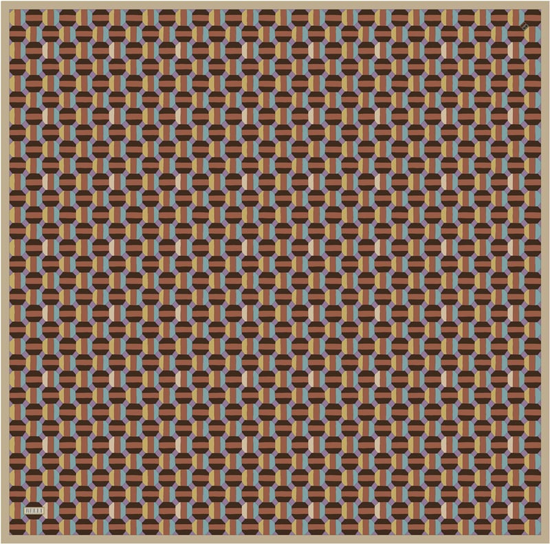 Oranj Geometrik Desen %100 Twill İpek Eşarp 4407-33