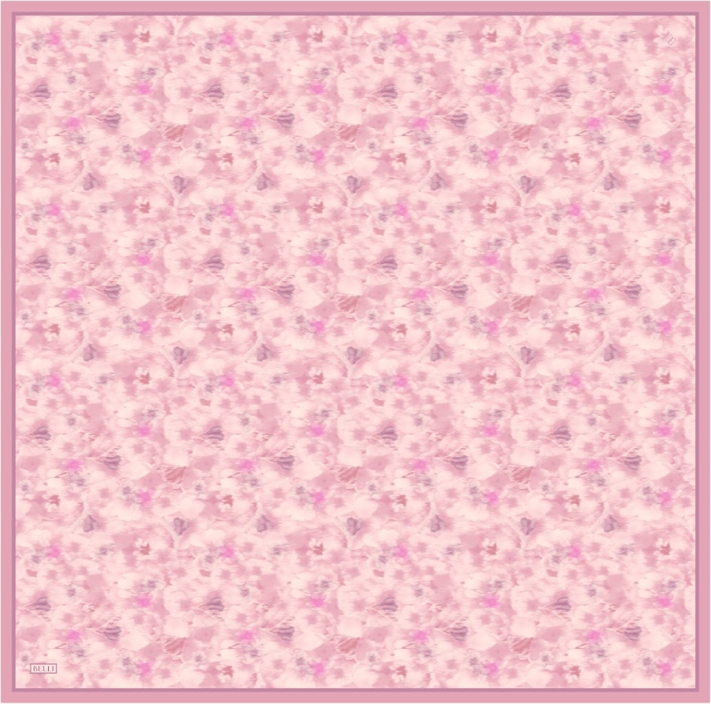 Pembe Çiçek Desen %100 Twill İpek Eşarp 4319-04