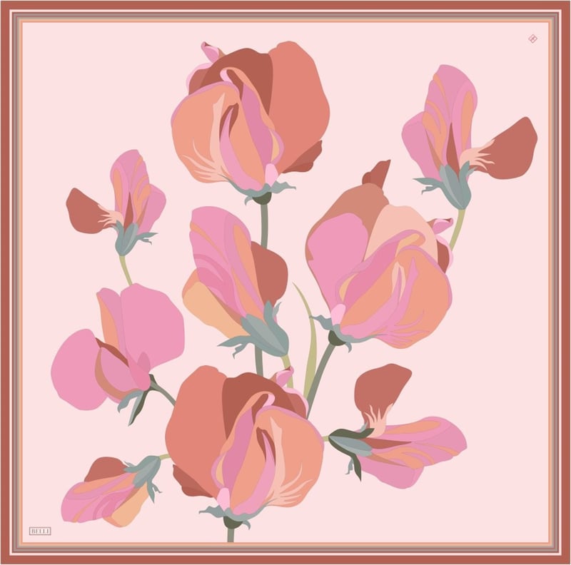 Pembe Çiçek Desen %100 Twill İpek Eşarp 4303-55
