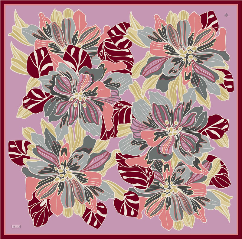 Pembe Çiçek Deseni %100 Twill İpek Eşarp 4413-02