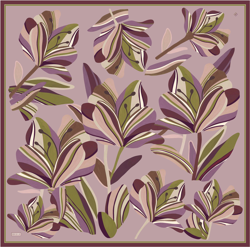 Pembe Çiçek Deseni %100 Twill İpek Eşarp 4410-34