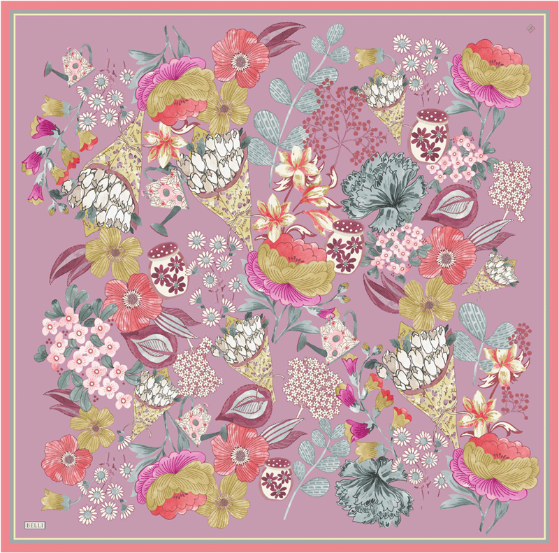Pembe Çiçek Deseni %100 Twill İpek Eşarp 4415-82
