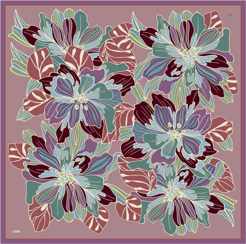 Pembe Çiçek Deseni %100 Twill İpek Eşarp 4413-82