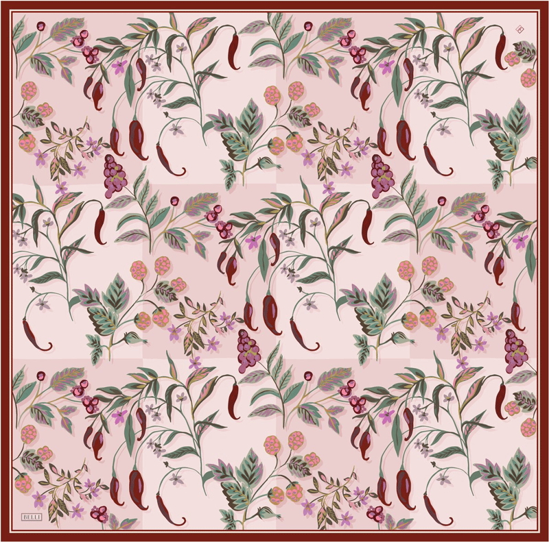 Pembe Çok Renkli Çiçek Desen %100 Twill İpek Eşarp 4320 - 02