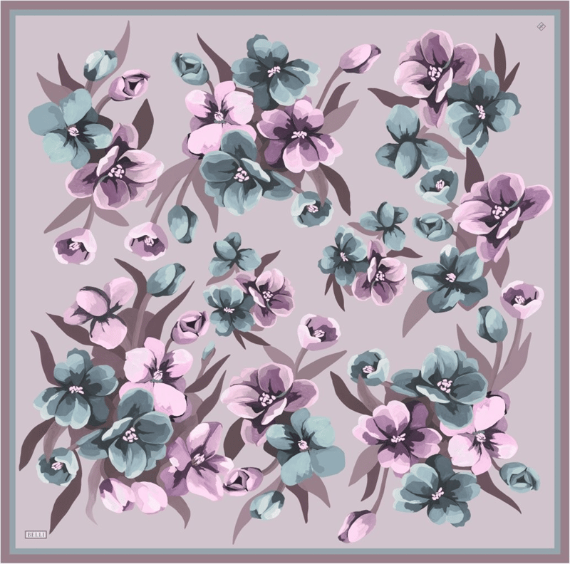 Pembe Çok Renkli Çiçek Desen %100 Twill İpek Eşarp 4330-85