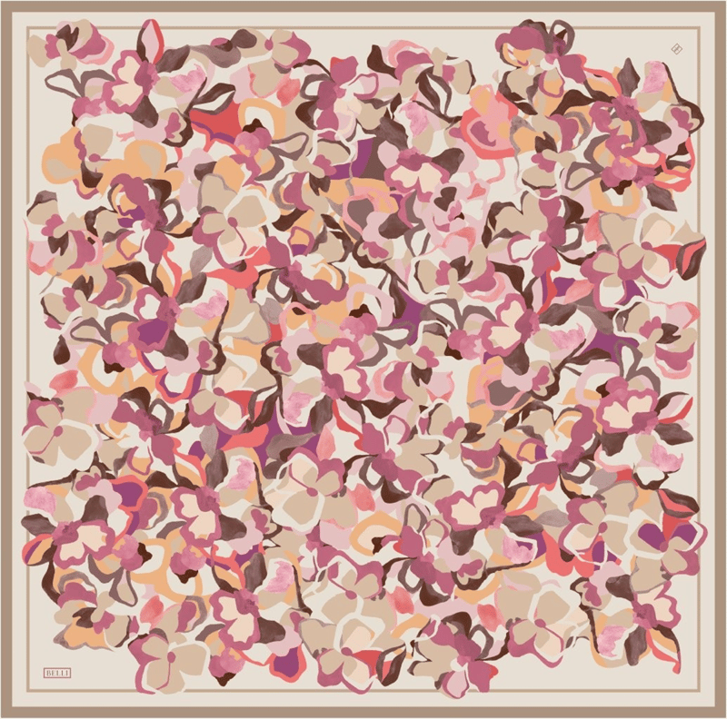 Pembe Çok Renkli Çiçek Desen %100 Twill İpek Eşarp 4312-35
