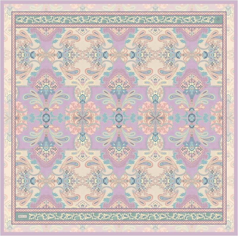 Pembe Çok Renkli Etnik Desen %100 Twill İpek Eşarp 4304-80