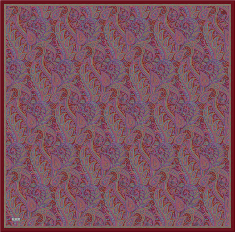 Pembe Etnik Desen %100 Twill İpek Eşarp 4404-03