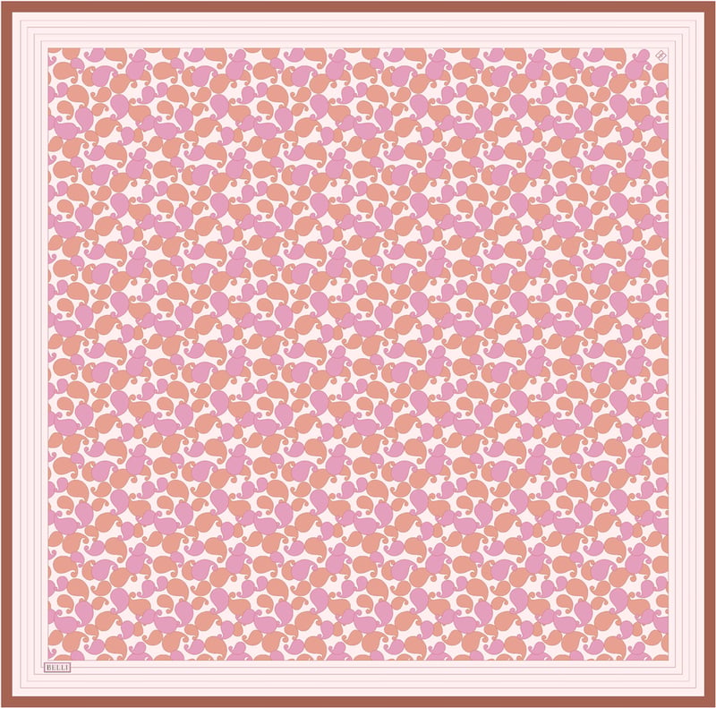 Pembe Etnik Desen %100 Twill İpek Eşarp 4422-53
