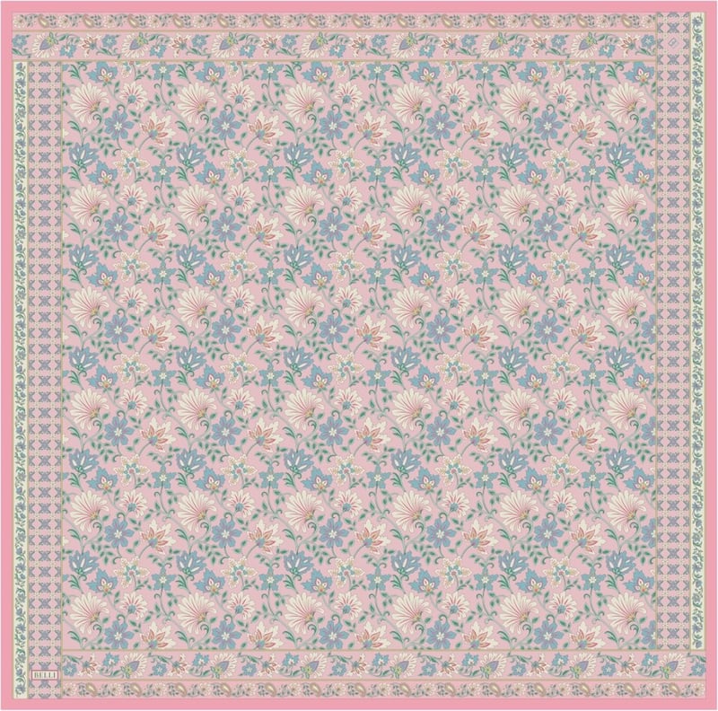 Pembe Etnik Desen %100 Twill İpek Eşarp 4314-81