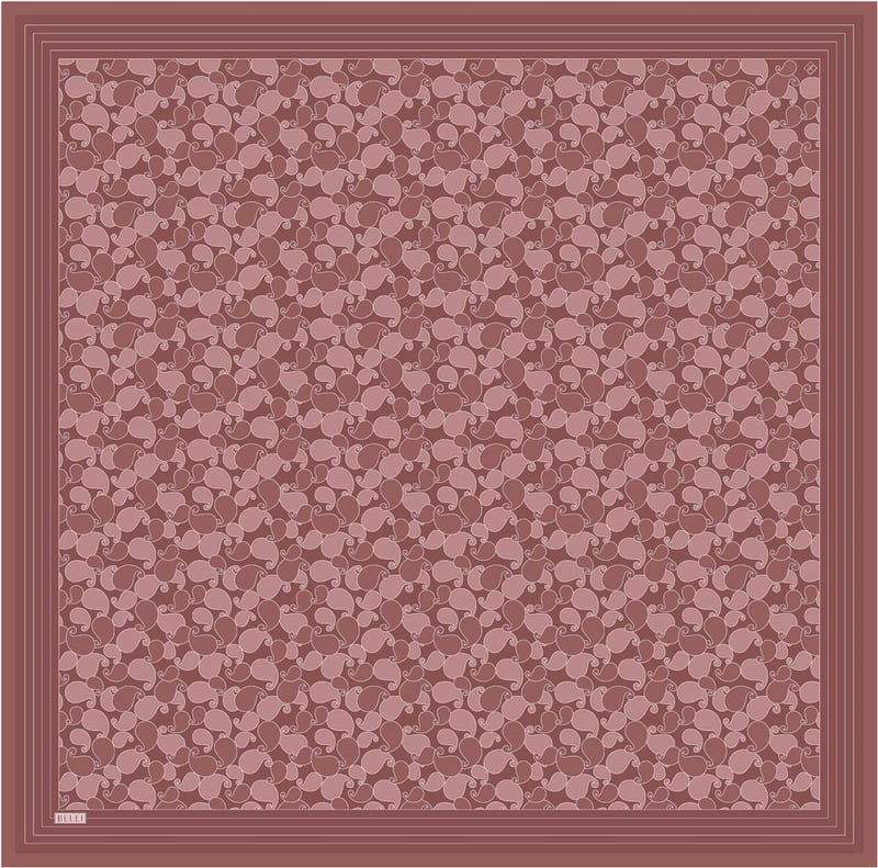 Pembe Etnik Desen %100 Twill İpek Eşarp 4422-20
