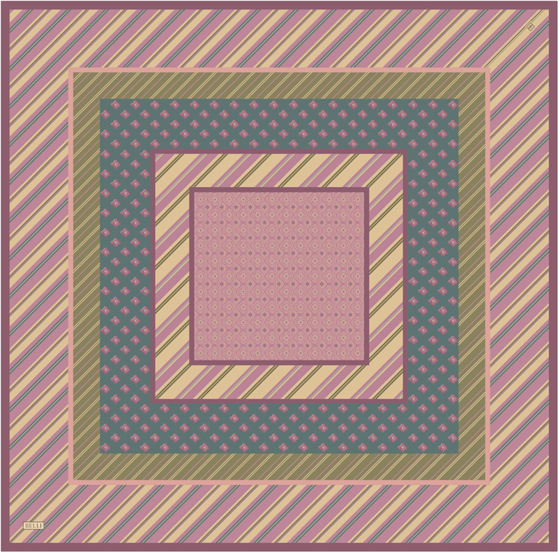 Pembe Geometrik Desen %100 Twill İpek Eşarp 4423-03
