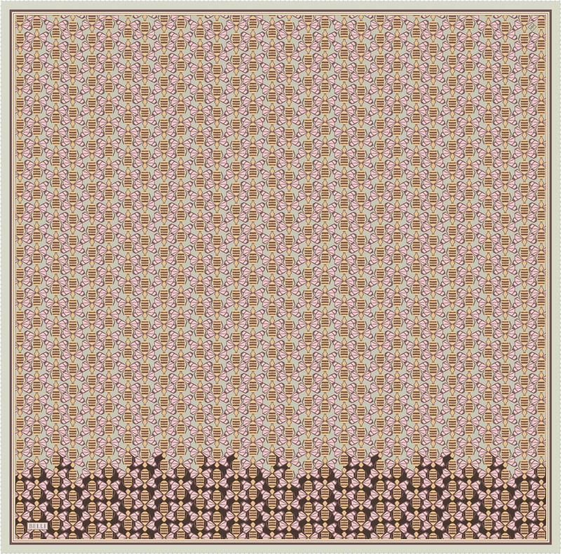 Pembe Geometrik Desen %100 Twill İpek Eşarp 4403-31