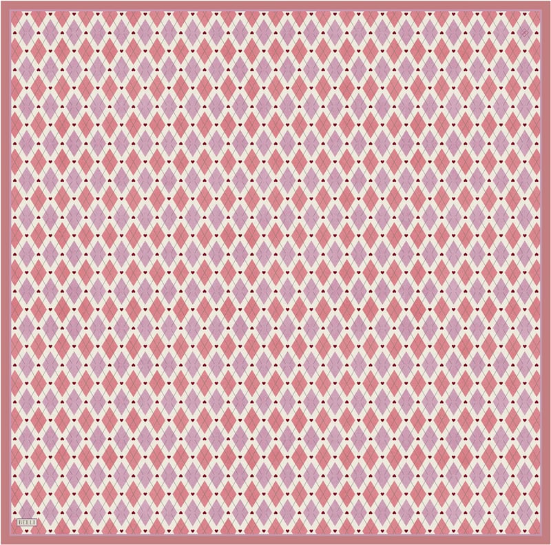 Pembe Geometrik Desen %100 Twill İpek Eşarp 4408-80