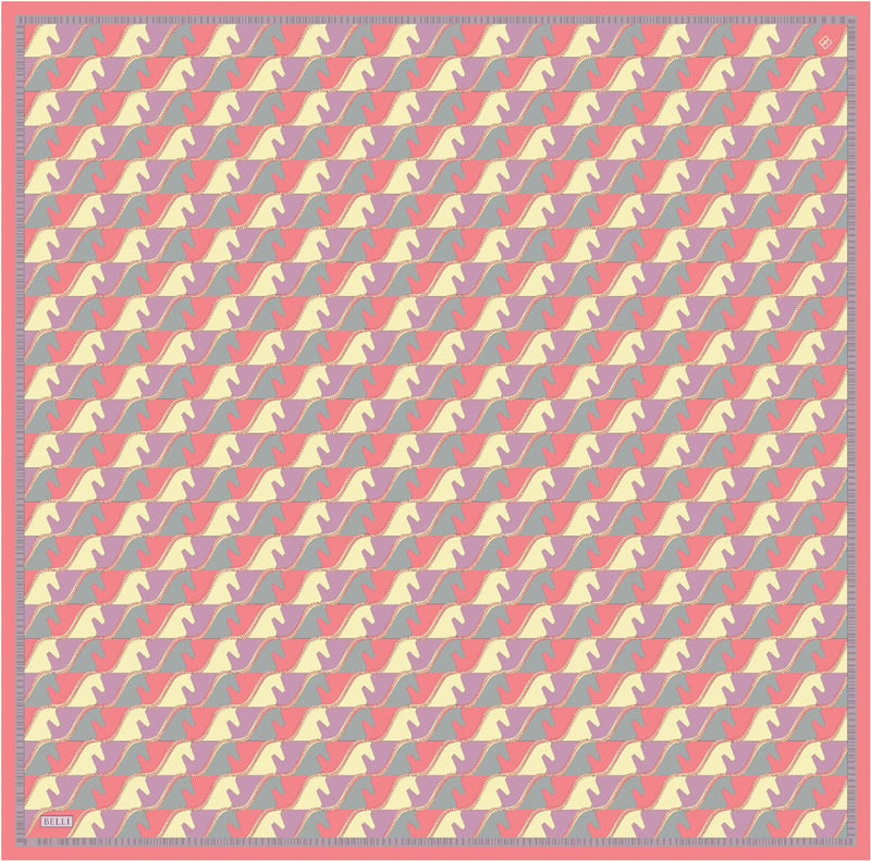 Pembe Geometrik Desen %100 Twill İpek Eşarp 4406-82