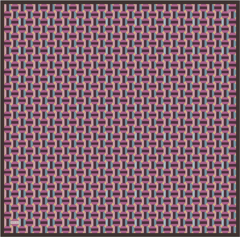 Pembe Geometrik Desen %100 Twill İpek Eşarp 4407-31