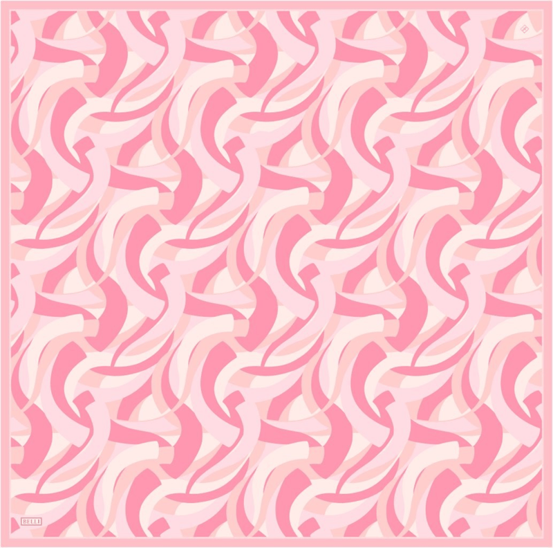 Pembe Geometrik Desen %100 Twill İpek Eşarp 4327-56