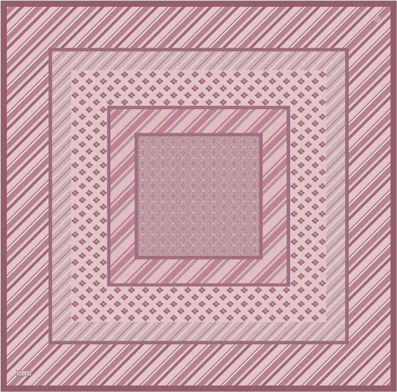Pembe Geometrik Desen %100 Twill İpek Eşarp 4423-04