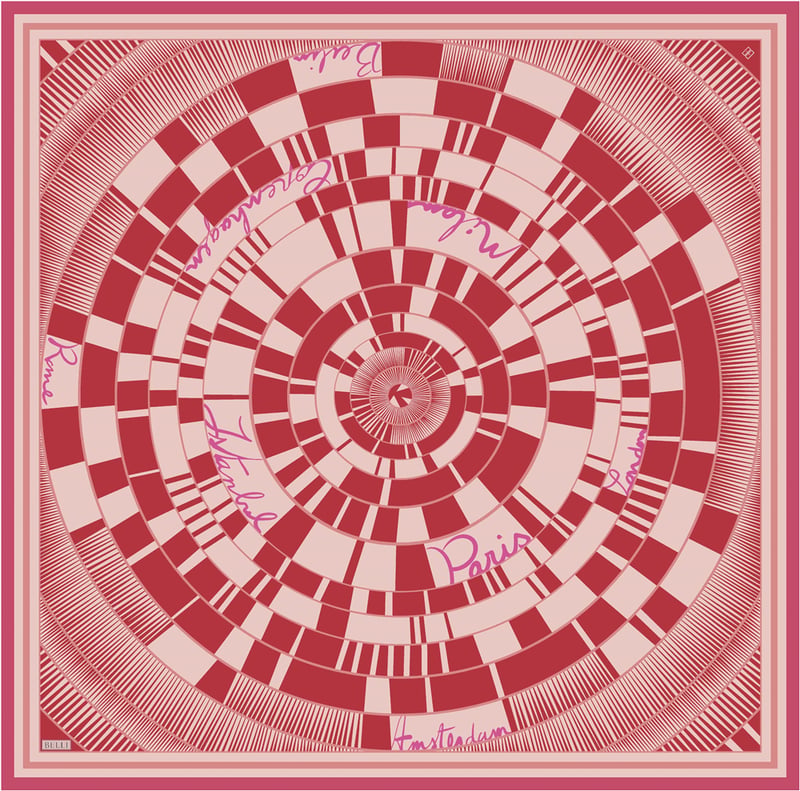 Pembe Geometrik Desen %100 Twill İpek Eşarp 4411-61