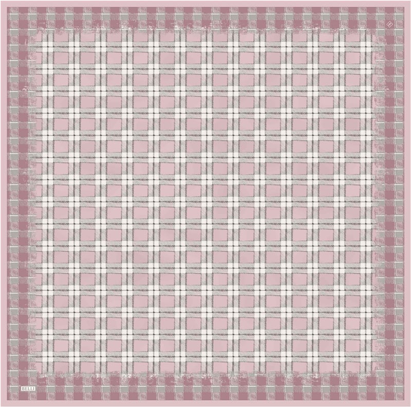 Pembe Geometrik Desen %100 Twill İpek Eşarp 4421-81