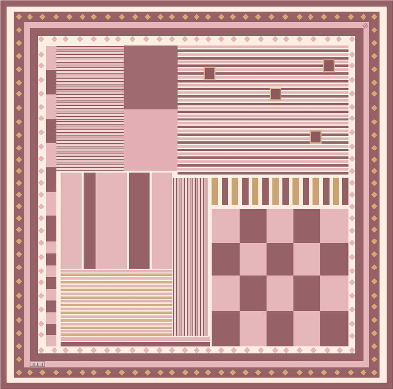 Pembe Geometrik Desen %100 Twill İpek Eşarp 4401-51