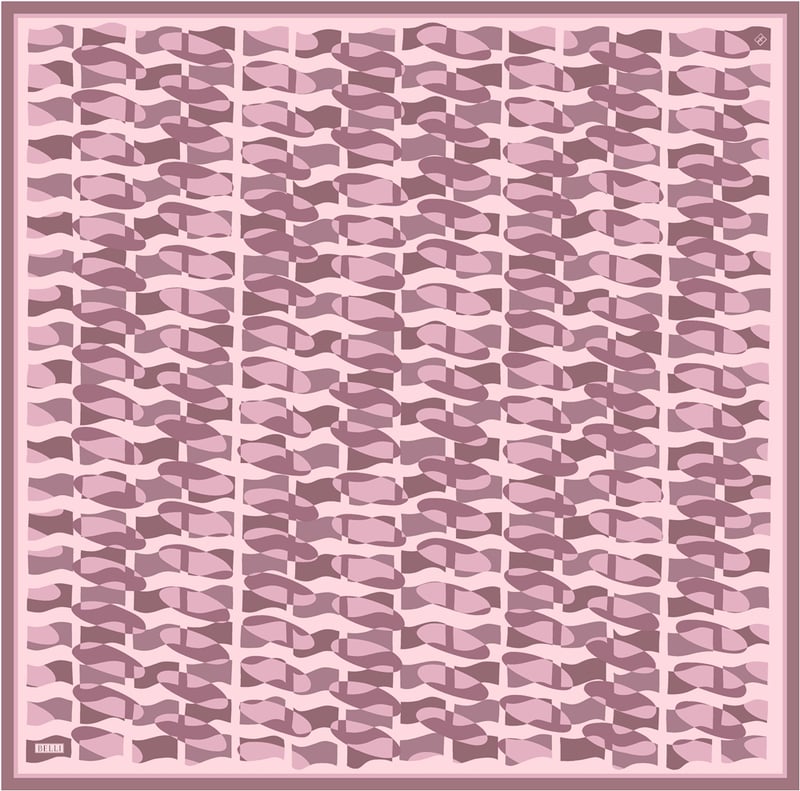 Pembe Geometrik Desen %100 Twill İpek Eşarp 4420-03