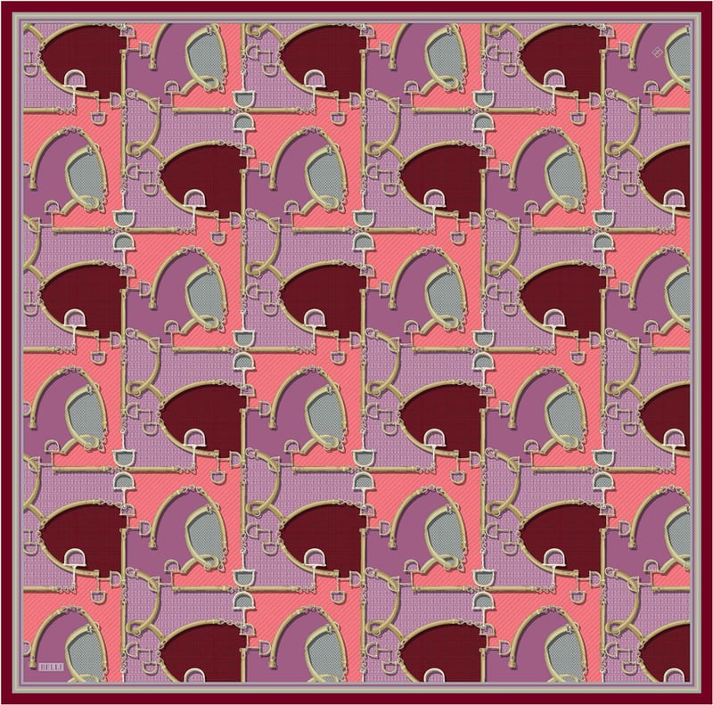 Pembe Geometrik Desen %100 Twill İpek Eşarp 4400-07