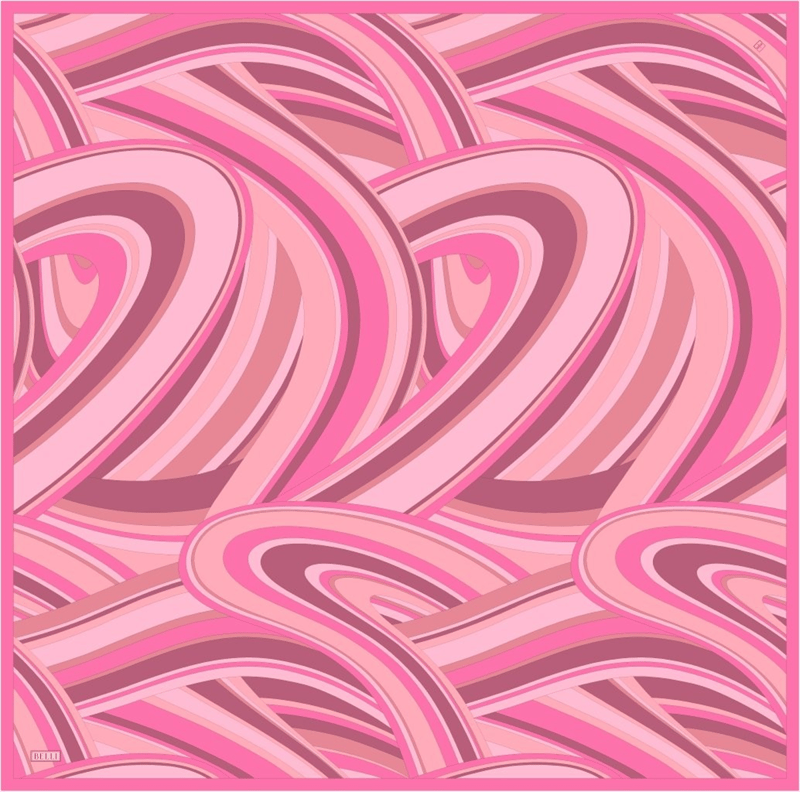 Pembe Geometrik Desen %100 Twill İpek Eşarp 4311-81